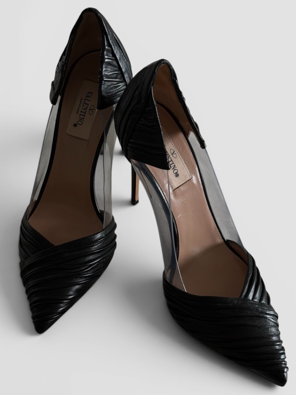 Valentino D’Orsay Black Leather and PVS Pumps